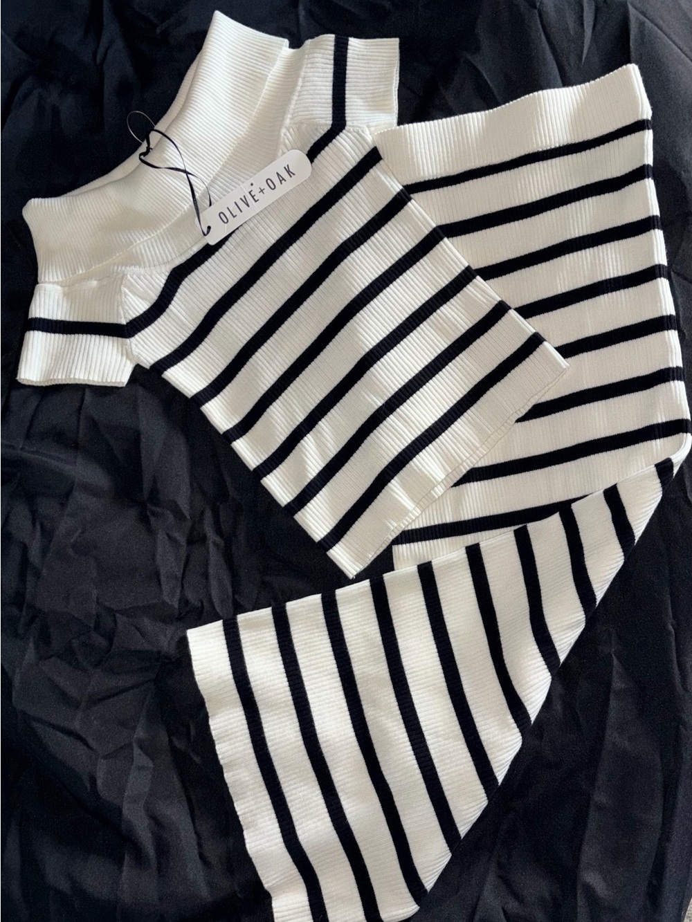 Olive & Oak White and Black Striped Ribbed skirt set